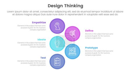 Illustration for Design thinking process infographic template banner with big circle vertical with 5 point list information for slide presentation vector - Royalty Free Image