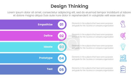 Illustration for Design thinking process infographic template banner with rectangle round stack vertical with 5 point list information for slide presentation vector - Royalty Free Image