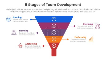 Illustration for 5 stages team development model framework infographic 5 point stage template with funnel pyramid shape for slide presentation vector - Royalty Free Image