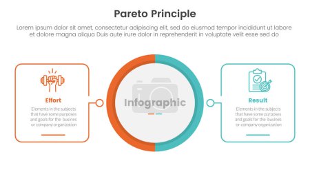 pareto principle comparison or versus concept for infographic template banner with big circle center and outline square shape with two point list information vector
