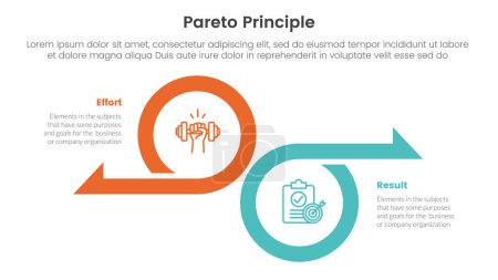 pareto principle comparison or versus concept for infographic template banner with big circle and arrow opposite direction with two point list information vector