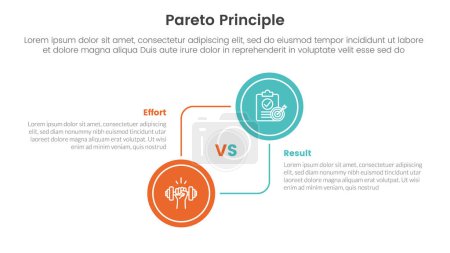 Vergleich des Pareto-Prinzips oder im Vergleich zum Konzept für eine Infografik-Vorlage mit kreisförmigem Großkreis und Verbindung mit einem Zwei-Punkte-Informationsvektor