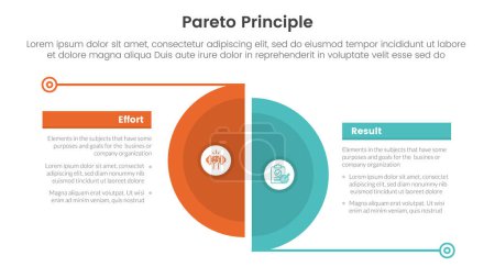 pareto principle comparison or versus concept for infographic template banner with big slice half circle with line separation with two point list information vector