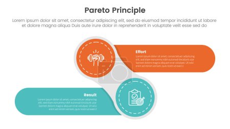 pareto principle comparison or versus concept for infographic template banner with creative circle and round rectangle shape left and right with two point list information vector
