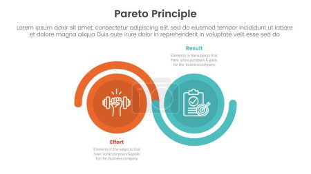 Vergleich des Pareto-Prinzips oder Konzept für eine Infografik-Vorlage mit großem Kreis, der mit einem Zwei-Punkte-Informationsvektor nach oben und unten winkt