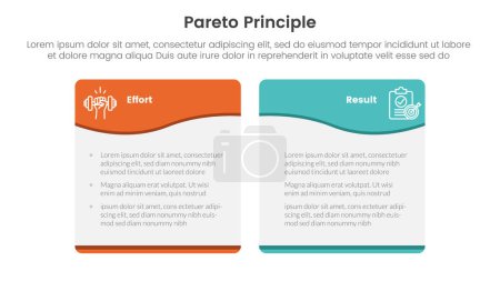 Vergleich des Pareto-Prinzips oder des Konzepts für ein Banner mit Infografik-Vorlage mit Wellenverwirbelungstabelle mit Zwei-Punkt-Liste-Informationsvektor