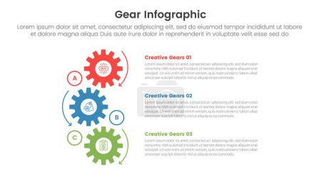 Zahnrad-Infografik-Vorlage Banner mit vertikaler Zahnradstruktur kreative Kombination mit 3-Punkt-Liste Informationen für Dia-Präsentationsvektor