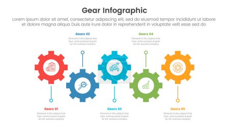Zahnrad-Infografik-Vorlagen-Banner mit Timeline-Stil nach oben und unten mit 5-Punkte-Listeninformationen für Dia-Präsentationsvektor