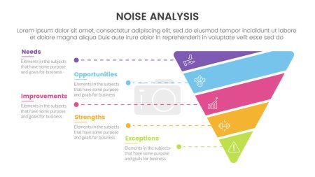 Illustration for Noise business strategic infographic with funnel cutted or sliced shape with 5 points for slide presentation vector - Royalty Free Image