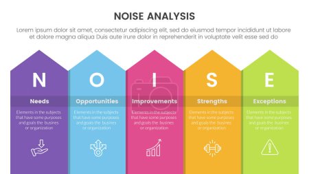 noise business strategic infographic with long rectangle top arrow with 5 points for slide presentation vector