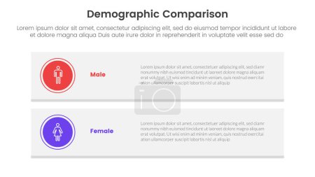 Illustration for Demographic man vs woman comparison concept for infographic template banner with long rectangle box vertical with two point list information vector - Royalty Free Image