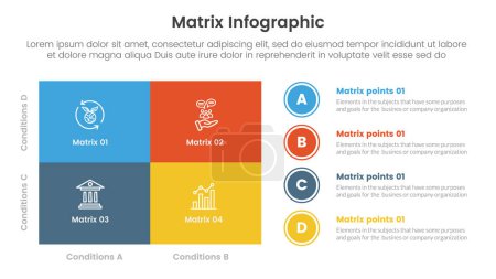 matrix structure model template for infographic template banner with big square and circle outline stack vertical with 4 point stage list vector