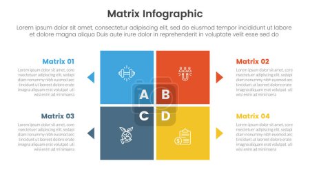 matrix structure model template for infographic template banner with square shape and small arrow point with 4 point stage list vector