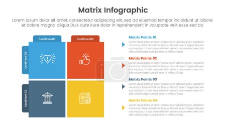 matrix structure model template for infographic template banner with square shape and round tab banner with 4 point stage list vector