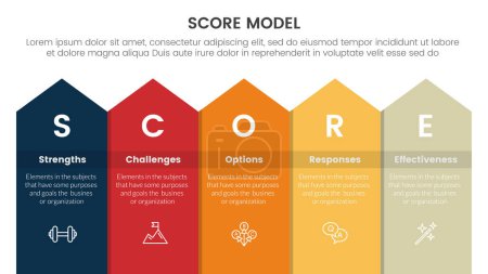 score business assessment infographic with long rectangle top arrow with 5 points for slide presentation template vector