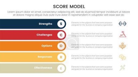 score business assessment infographic with rectangle round stack vertical with 5 points for slide presentation template vector