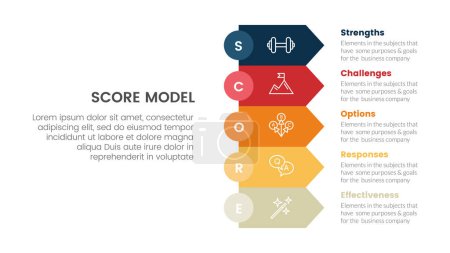 Score Business Assessment Infografik mit rechteckigem Pfeilstapel mit 5 Punkten für Folienvorlagen-Vektor