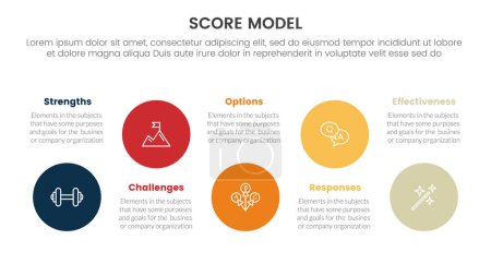 score business assessment infographic with big circle timeline ups and down with 5 points for slide presentation template vector