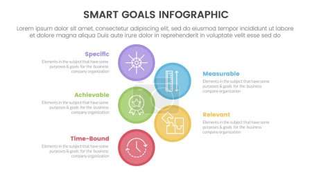Illustration for SMART goals setting framework infographic with big circle vertical with 5 step points for slide presentation vector - Royalty Free Image