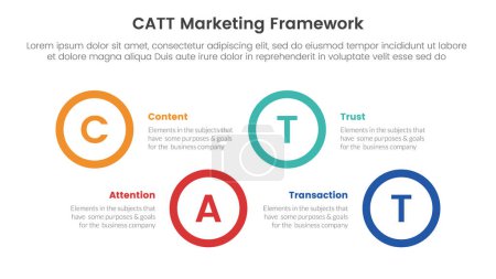 catt marketing framework infographic 4 point stage template with big circle shape horizontal ups and down for slide presentation vector