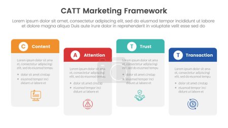 catt marketing framework infographic 4 point stage template with round box table right direction ups and down for slide presentation vector