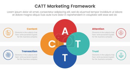 Ilustración de Infografía de marco de marketing catt Plantilla de etapa de 4 puntos con combinación de círculo unido en el centro para vector de presentación de diapositivas - Imagen libre de derechos