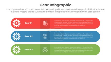 Zahnrad-Infografik-Vorlagen-Banner mit rundem Rechteck-Stapel mit 3-Punkt-Listeninformationen für Dia-Präsentationsvektor
