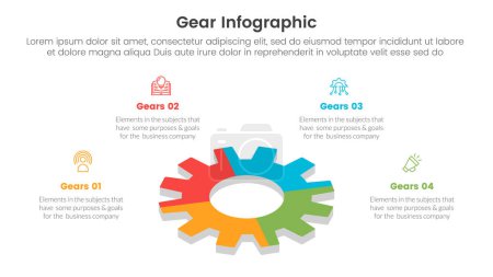 Zahnrad-Infografik-Vorlage Banner mit 3D-Form in der Mitte mit 4-Punkt-Listeninformationen für Dia-Präsentationsvektor