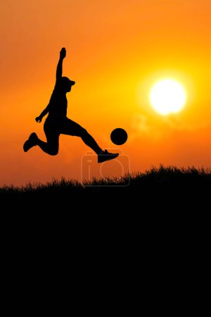 Photo for Portrait silhouette of a man having fun playing soccer. - Royalty Free Image