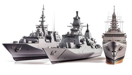 Foto de 3D renderizado de buques de guerra aislados sobre fondo blanco - Imagen libre de derechos