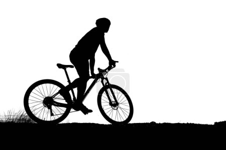 Téléchargez les photos : Silhouette d'une personne en vélo sur fond blanc - en image libre de droit