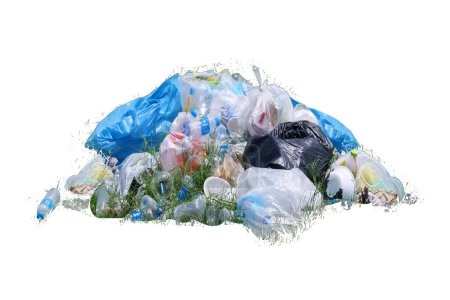 Foto de Pila de bolsas de basura de plástico sobre fondo blanco - Imagen libre de derechos