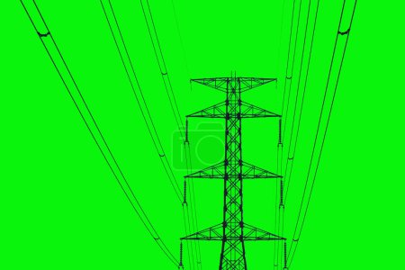 Photo for Silhouette of high voltage poles with electric wires. Silhouette of high voltage power line cables. Steel structure of electric poles. electric power transmission concept - Royalty Free Image