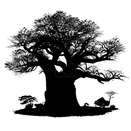 Foto de Silueta negra de baobab sobre fondo blanco - Imagen libre de derechos
