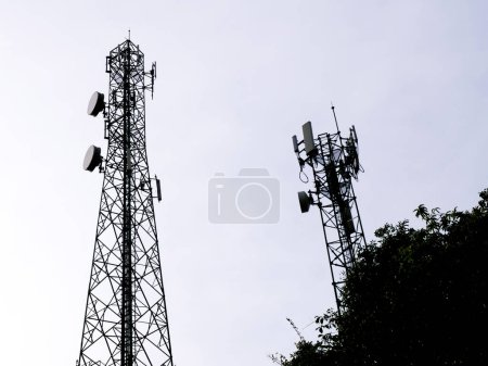 Photo for Telecommunication tower with antennas. antenna on a sky. tower with antennas. phone antenna. - Royalty Free Image