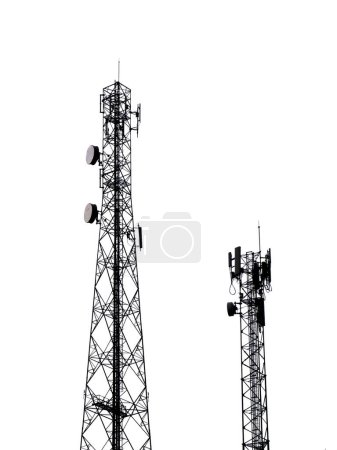 communication antenna towers. telecommunication towers with antennas. cell phone tower. radio antenna tower. with clipping path