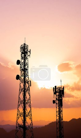 telecommunication tower with antennas. antenna on a sky. tower with antennas. phone antenna.