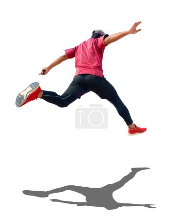 Foto de Corredor masculino saltando y corriendo en realidad virtual - Imagen libre de derechos