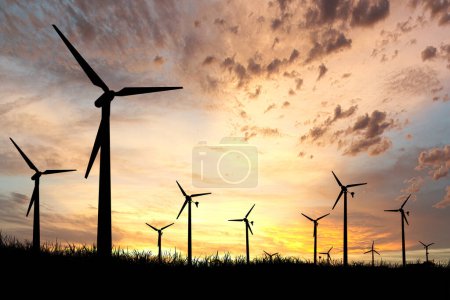Foto de Silueta del generador eólico, concepto de energía alternativa, energía limpia, energía eólica - Imagen libre de derechos