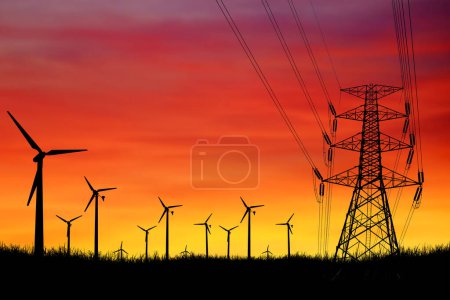 Téléchargez les photos : Silhouette de l'éolienne, concept d'énergie alternative, énergie propre, énergie éolienne - en image libre de droit
