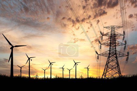 Téléchargez les photos : Silhouette de l'éolienne, concept d'énergie alternative, énergie propre, énergie éolienne - en image libre de droit