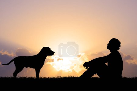 Téléchargez les photos : Chien est le meilleur concept d'ami de l'homme, image de l'homme désespéré avec chien à ses côtés - en image libre de droit