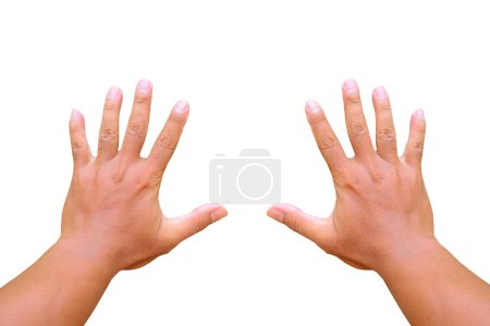 Téléchargez les photos : Mains propres de l'homme isolé sur fond blanc avec espace de copie - en image libre de droit