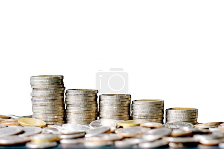 Photo for Concept of collecting money, saving money, and managing money. The piles of coins are arranged in order of height. - Royalty Free Image