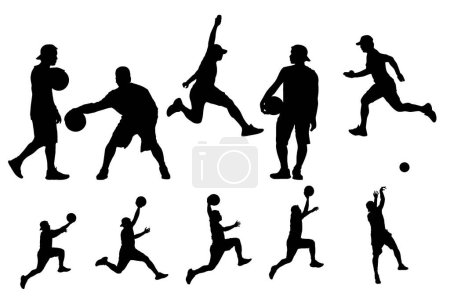 Photo for Collage of basketball player gesture silhouette on white background - Royalty Free Image