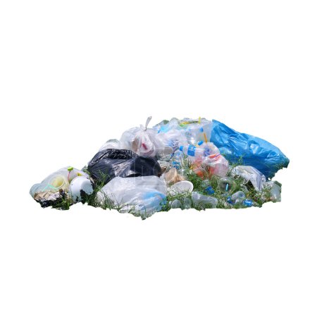 Foto de Pila de bolsas de basura de plástico sobre fondo blanco - Imagen libre de derechos