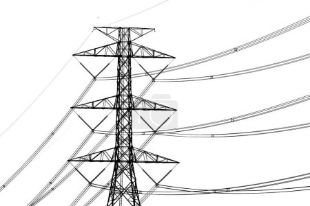 Photo for High voltage power lines isolated on white - Royalty Free Image