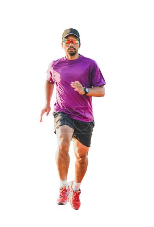 Photo for Man in athletic clothes running on white background - Royalty Free Image