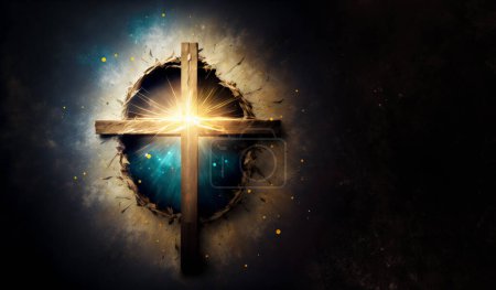 Téléchargez les photos : Easter concept, The Cross symbol of christian and Jesus Christ with copy space, 3D-Illustration - en image libre de droit