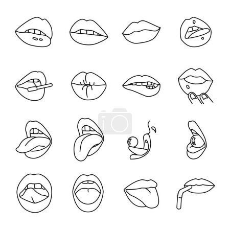 Illustration for 16 Mouth outline vector icons - Royalty Free Image